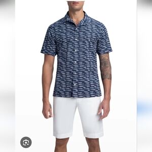 Bugatchi | NWT Men's Jackson Shaped Short Sleeve Camp Shirt - Fish - Size Large